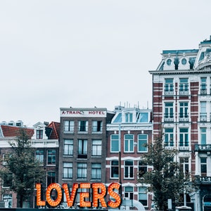 Love Neon Sign, Amsterdam Wall Art, Valentines, Canal House Print, Love Home Decor, Housewarming Gift, Bridesmaid Gift, Gift for Her