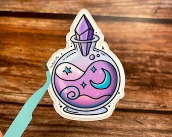 Pretty Purple Potion Bottle Sticker | Magic moon & star Sticker | Nature Die Cut Vinyl Sticker | Witch cozy cosmic Stationery spooky Sticker