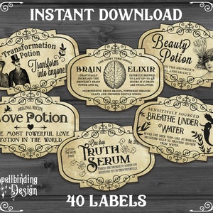 40 Potion Labels- 3 Sizes | Printable Blank vintage Apothecary Labels, Witch Potion Party, Junk Journal, Halloween potion Labels, Scrapbook