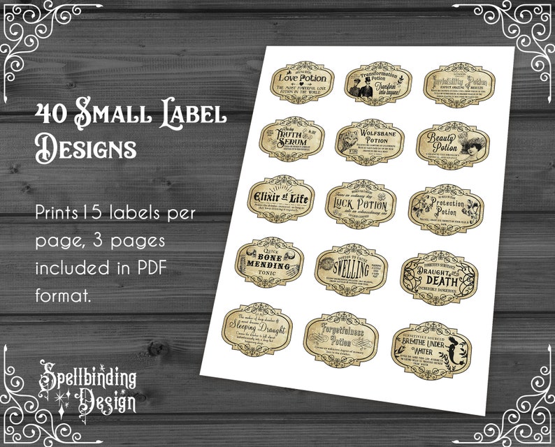 40 Potion Labels 3 Sizes Printable Blank vintage Apothecary | Etsy