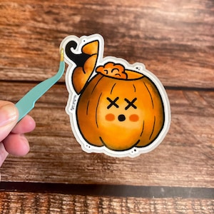 Cute RIP Pumpkin Sticker | Easy Peel | Cute Cosy Halloween Sticker | Nature Die Cut Vinyl Sticker | Fall Stationery spooky funny Sticker