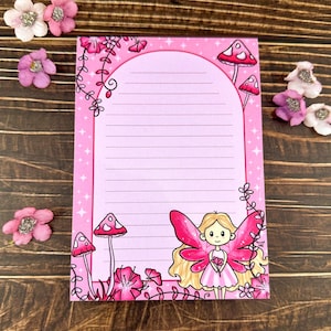 A6 Pink Fairy Notepad | Cute Cosy magic notebook | Nature Writing pad | Fae lined Journal | Fairytale Stationery | Pretty Pink Floral fairy