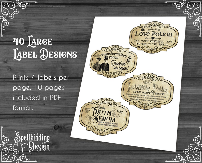 40 Potion Labels 3 Sizes Printable Blank Vintage Apothecary Labels ...