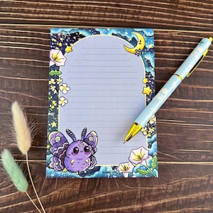 A6 Luna Moth Notepad | Cute Cosy notebook | Nature Writing pad | Witch Journal | Star Moon Stationery | Pretty floral flower Notepad