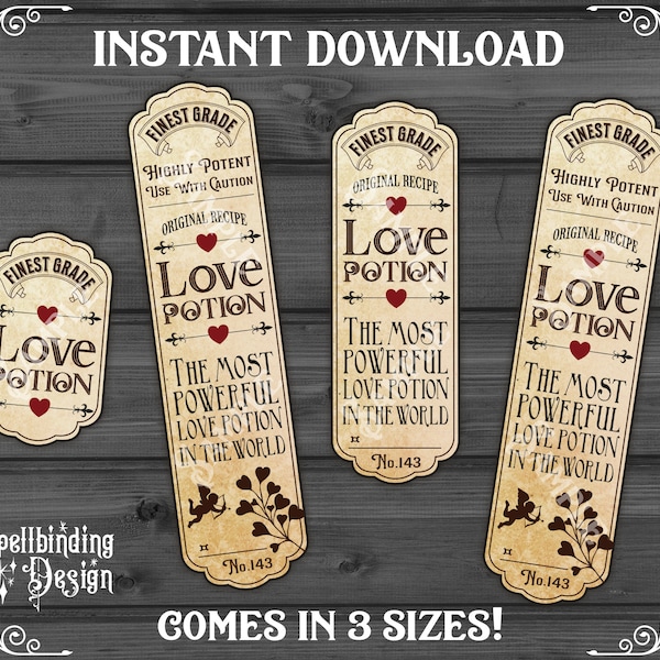 Love Potion Labels, 3 Sizes, Printable Blank Apothecary Labels, Witch Potion, Vintage Test Tube label, Junk Journal, Magic Scrapbook paper