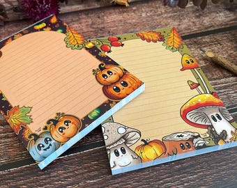 A6 Autumn Mushroom & Pumpkin Notepad Bundle | Cute Cosy Mushroom notebook | Nature Writing pad | Fall Journal Stationery, Toadstool Notepad