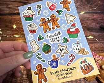 Sweet Christmas Sticker Sheet A6 | Cute festive Stickers | Xmas Planner decals | Winter Journal Vinyl Scrapbooking | Candy Cane Gingerbread