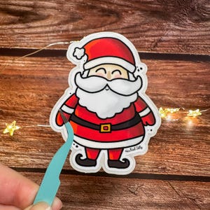 autocollant Père Noël | Père Noël hiver autocollant | de Noël en vinyle découpé | Papeterie festive, adorable autocollant holographique saint nic