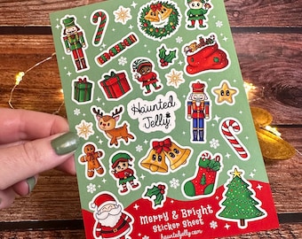 Christmas Sticker Sheet A6 | Cute festive Stickers | Xmas Planner decals | Winter Journal Vinyl Scrapbooking | Christmas Santa Stationery
