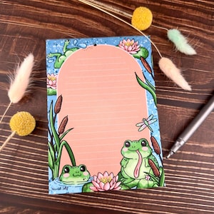 A6 A5 Bloc-notes Froggy Pond | Joli cahier grenouille confortable | Bloc d'écriture nature | Journal de l'étang aux nénuphars | Papeterie libellule verte bleue