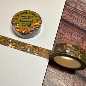 Cinta Washi Bosque de Hongos / 15 mm x 10 m / Bonita cinta artesanal, envoltorio de regalo con hongos / cinta reutilizable para regalos de naturaleza / Papelería japonesa de otoño