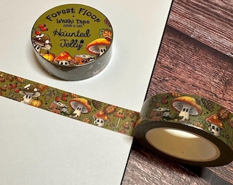 Mushroom Forest Washi Tape | 15mm x 10m | Cute craft tape, fungi gift wrap | nature gift reusable tape | autumn Stationery Japanese paper