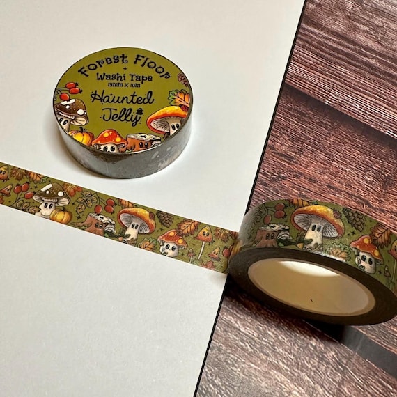 Mushroom Forest Washi Tape | 15mm x 10m | Cute craft tape, fungi gift wrap | nature gift reusable tape | autumn Stationery Japanese paper