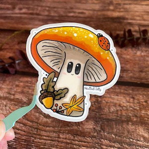 Sticker champignon automne | Peeling facile | Sticker champignon confortable mignon | Autocollant en vinyle découpé nature | Sticker champignon vénéneux, papeterie, feuillage d'automne