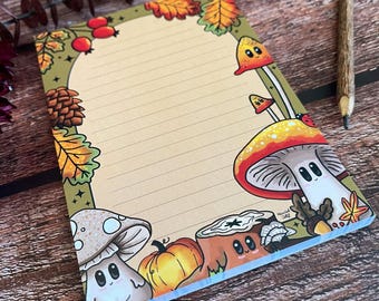A6 Autumn Mushroom Notepad | Cute Cosy Mushroom notebook | Nature Writing pad | Fall Journal | Foliage Stationery | Witchy Toadstool Notepad