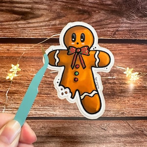 Christmas gingerbread man Sticker | Christmas winter Sticker | Xmas Die Cut Vinyl Sticker | festive baking Stationery, cute holographic