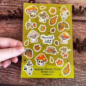 Feuille d'autocollants A6 Forêt d'automne | Stickers champignons confortables et mignons | Stickers agenda Nature | Carnet d'automne en vinyle pour scrapbooking | Papeterie feuillage