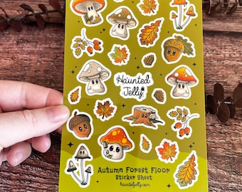 Autumn Forest Sticker Sheet A6 | Cute Cosy Mushroom Stickers | Nature Planner decals | Fall Journal Vinyl Scrapbooking | Foliage Stationery