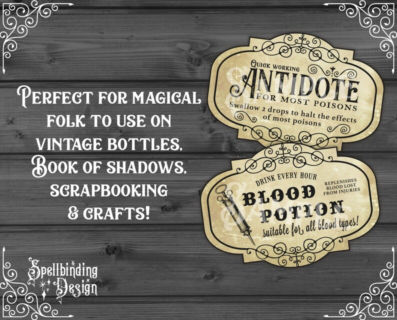 40 Potion Labels 3 Sizes Printable Blank Vintage Apothecary Labels ...
