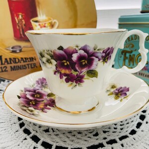 Vintage 1970s Connoisseur English Bone China Purple Pansies image 5