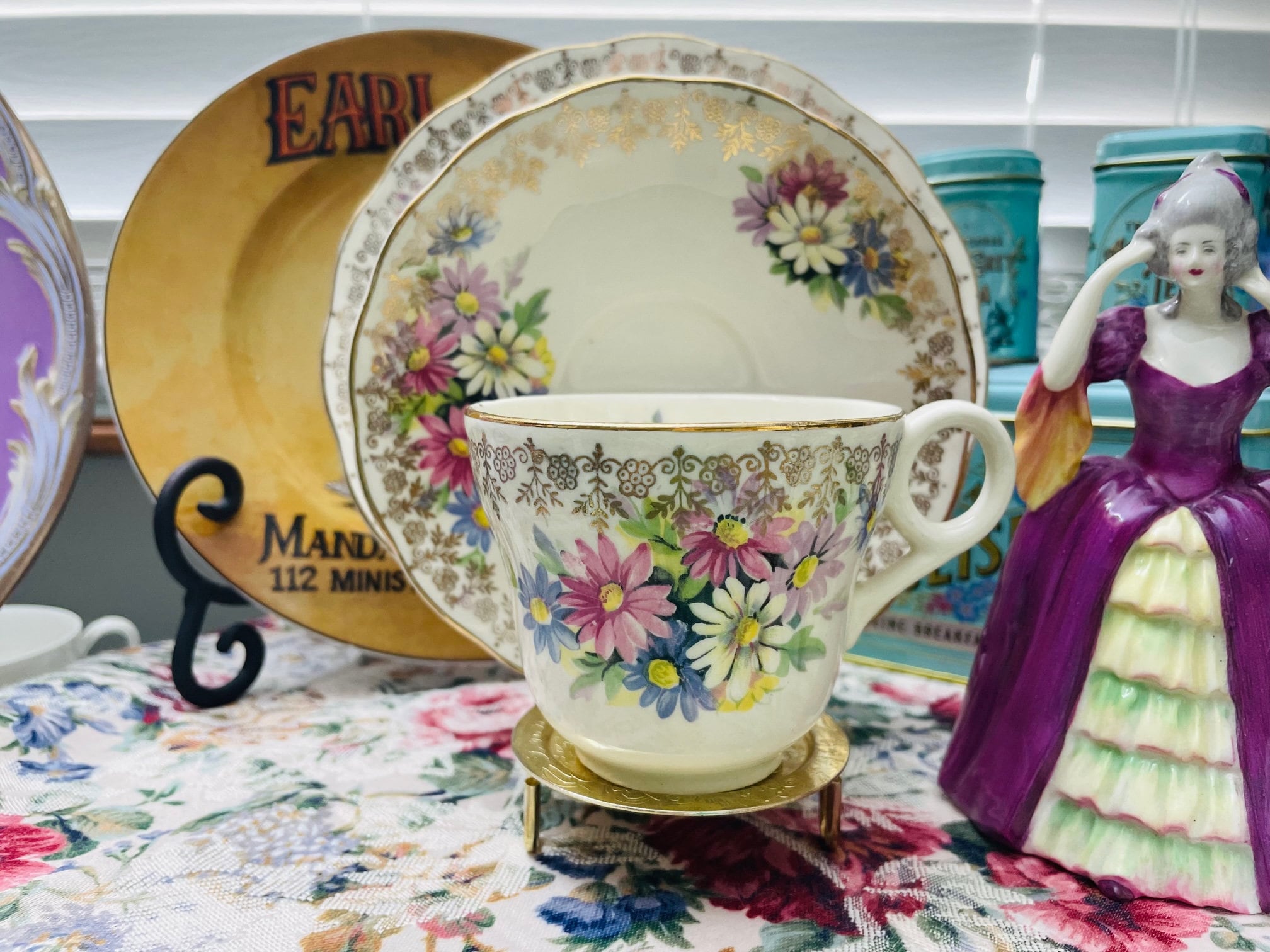 Vintage 1950s Grindley English Bone China Trio - Cream Petal