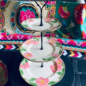 Vintage 1940-1960s Franciscan U.S.A. 3-Tiered Plate Stand - Desert Rose