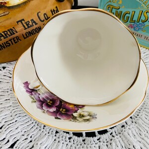 Vintage 1970s Connoisseur English Bone China Purple Pansies image 8