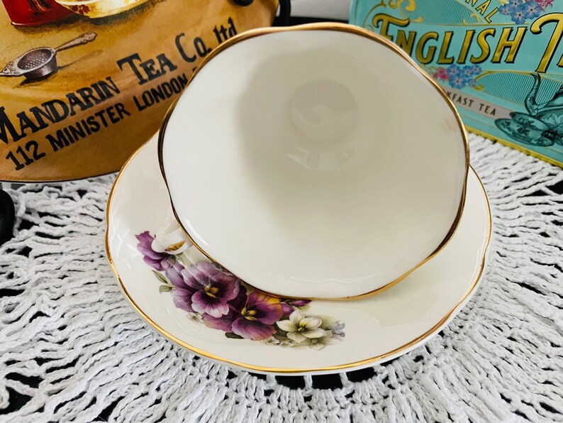 Vintage 1970s Connoisseur English Bone China Purple Pansies image 8