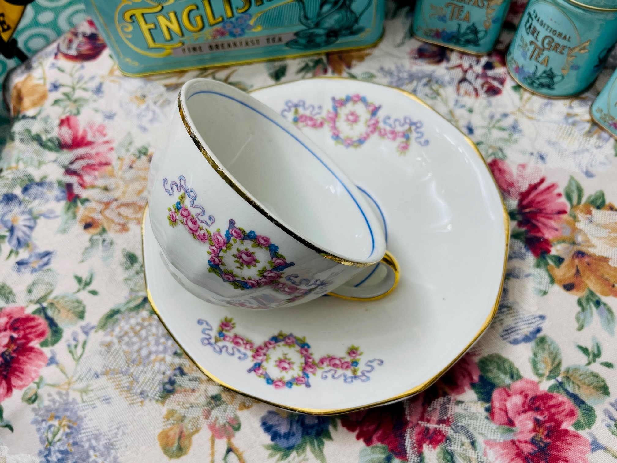 Haviland limoges pink roses and blue ribbon - Etsy 日本