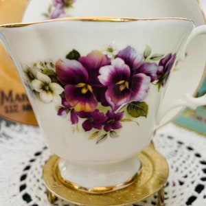 Vintage 1970s Connoisseur English Bone China Purple Pansies image 3