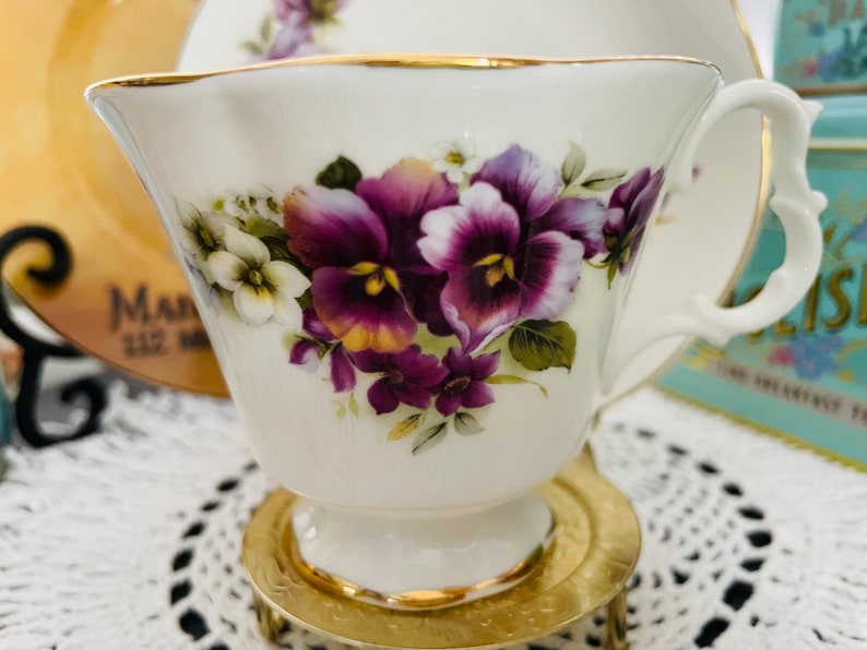 Vintage 1970s Connoisseur English Bone China Purple Pansies image 3