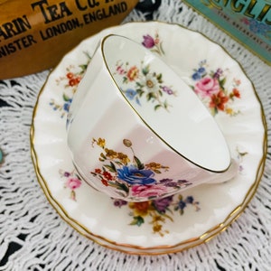 Vintage 1960s Royal Worcester English Bone China Tea Trio - Roanoke