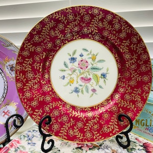 Piatto da torta in broccato di porcellana inglese vintage anni &#39;50 Minton