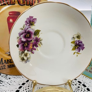 Vintage 1970s Connoisseur English Bone China Purple Pansies image 4