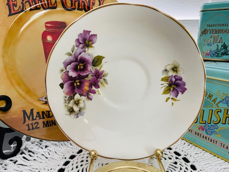 Vintage 1970s Connoisseur English Bone China Purple Pansies image 4