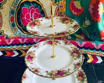 ヴィンテージ ロイヤルアルバート オールドカントリーローズ 2段ケーキ