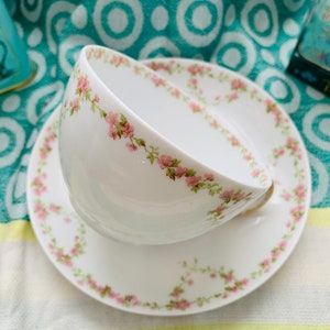 Vintage 1920s Wm Guerin & Co Limoges Porcelain Tea Cup and Saucer - Apple Blossom