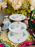 Vintage 1950s Royal Albert English Bone China 3-Tiered Plate Cake Stand - Forget Me Not