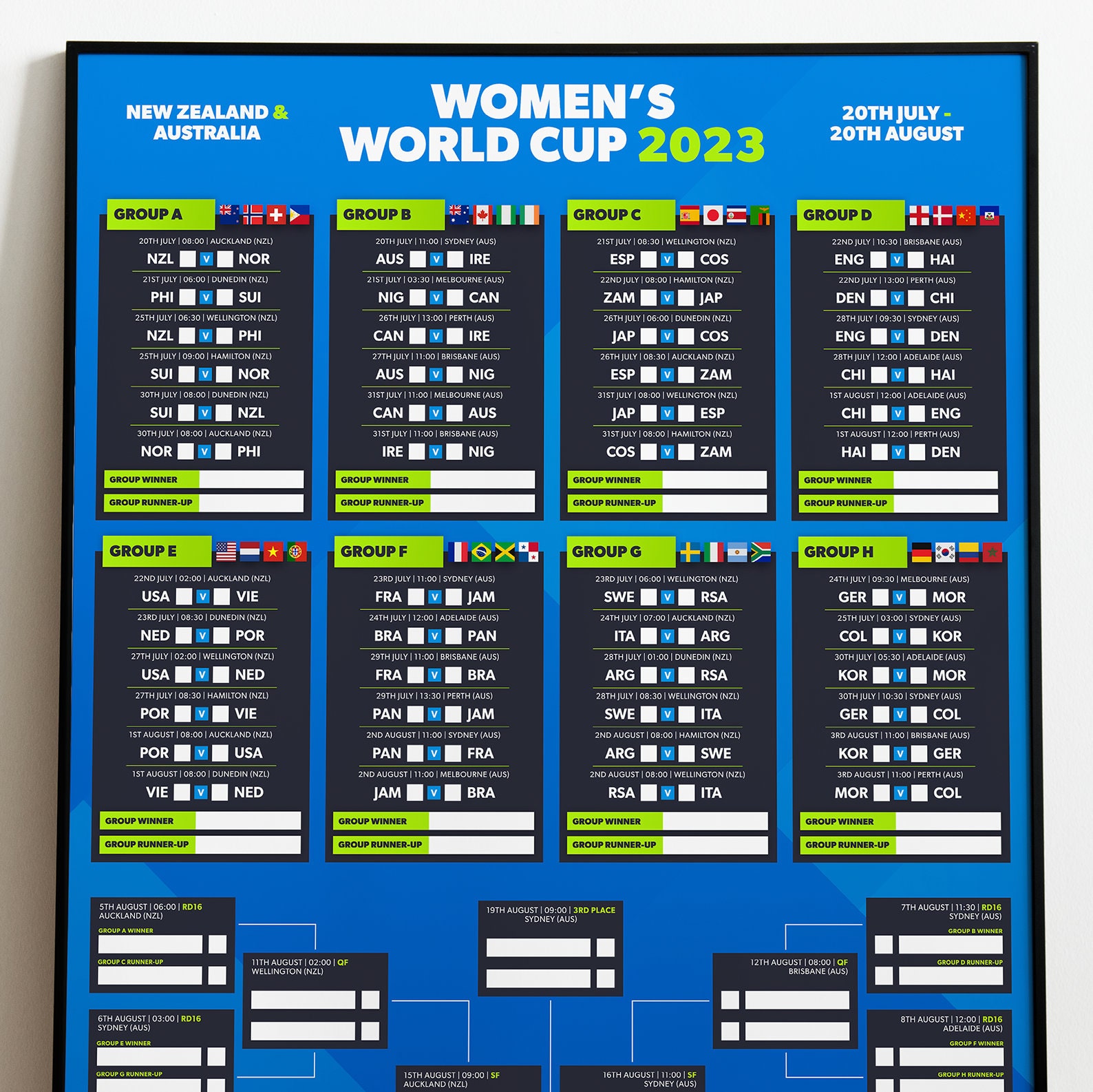 2023 Women's Football World Cup Wall Chart Etsy Australia