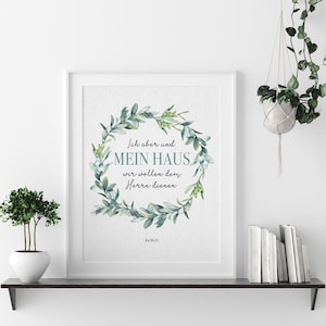 Christliche Poster: "Ich aber und mein Haus" · A3 / A4 Poster · Deutsche Bibelverse · Christliche Bilder