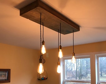 Pendant Light with Barn Wood Style Base