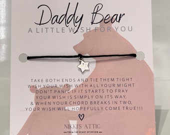 Daddy Bear 'A Little wish For You' Wish Bracelet With Cute Daddy & Baby Bear Design On Card And Star On Bracelet.