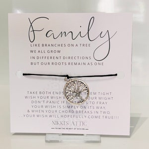 Wish bracelet Family Tree, with Silver colour tree charm and choice of string, wish string  Buy any 4 Pay for 3