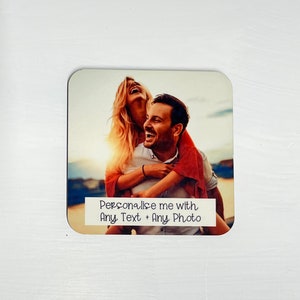 Personalised custom wooden coaster, Add your own photos plus Any Text, 9cm x 9cm 4mm thick with cork back ,Made Next Day image 4