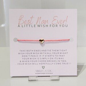 Bracelet de vœux « Un petit rêve pour vous » Best Nan Ever avec breloque coeur en argent.