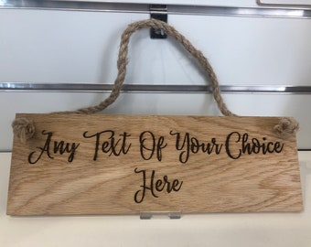 large Engraved Solid Wood Personalised Any Text  Sign, 30cm x 10cm x 2cm thick !