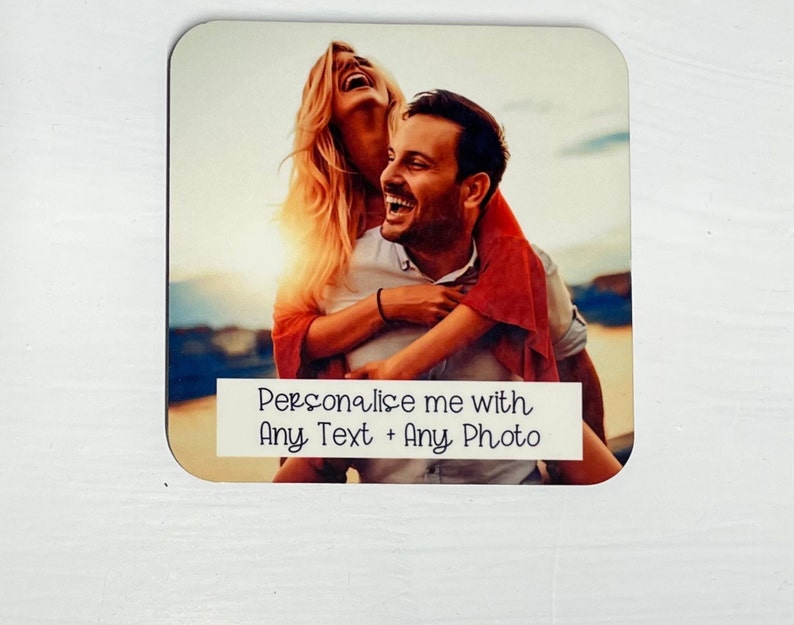 Personalised custom wooden coaster, Add your own photos plus Any Text, 9cm x 9cm 4mm thick with cork back ,Made Next Day image 1