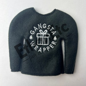 Gangsta Wrapper Sweater (Black), Elf Clothes, Elf Fun Photo Prop, 12&quot; Doll Clothes