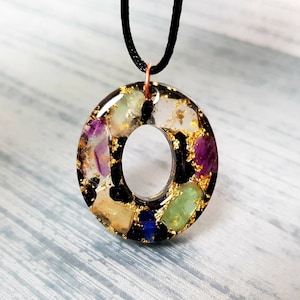 24K Gold Orgonite Pendant: Fluorite & Black Tourmaline EMF Shield