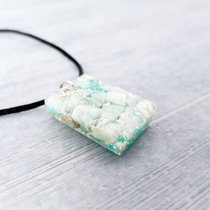 Harmony Amazonite Orgonite Necklace - Handcrafted Healing Pendant with Silver image 6